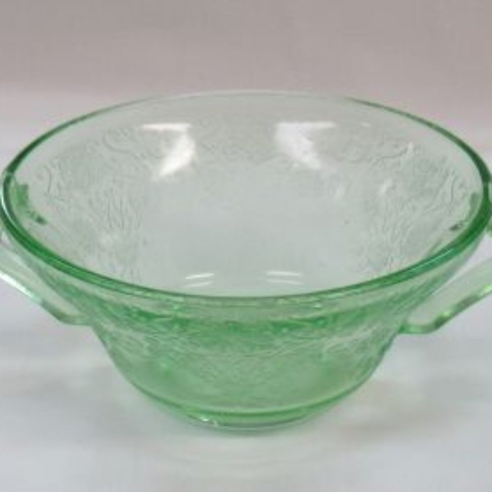 Hazel Atlas Depression Glass Green Florentine No 2 Two-Handled Cream Soup Bowl